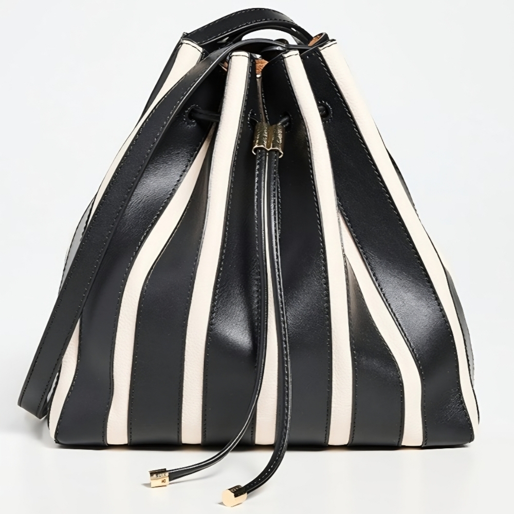 NWT Ulla Johnson Leather Alma Everday Bucket Bag Noir Stripe Purse